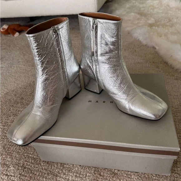 Marni Silver Leather Ankle Boots Mod style size 10  / 40 European - Picture 11 of 16